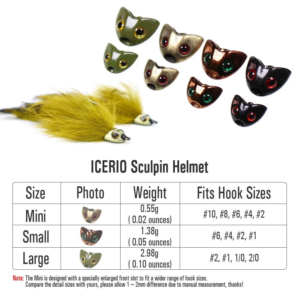 ICERIO-casco con forma de Calavera, 20 unidades, cabeza pesada, tubo, moscas, serpentinas de gancho, materiales para atar moscas