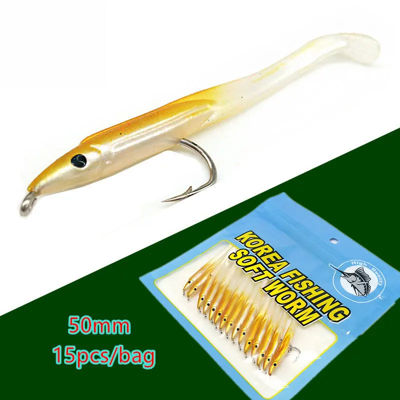 Señuelo de Pesca con anzuelo, cebo Artificial de Anguila pequeña, color rosa y azul, 5cm, 0,6g, 15 unidades por lote, novedad - imagen 5