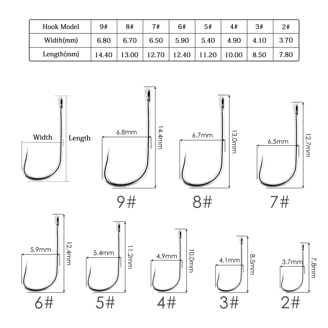 Anzuelos de pesca de caña larga, anzuelos de púas, cabeza de plantilla, gusano de estanque, carpa, círculo único, blanco, caja de 100 unidades - imagen 2