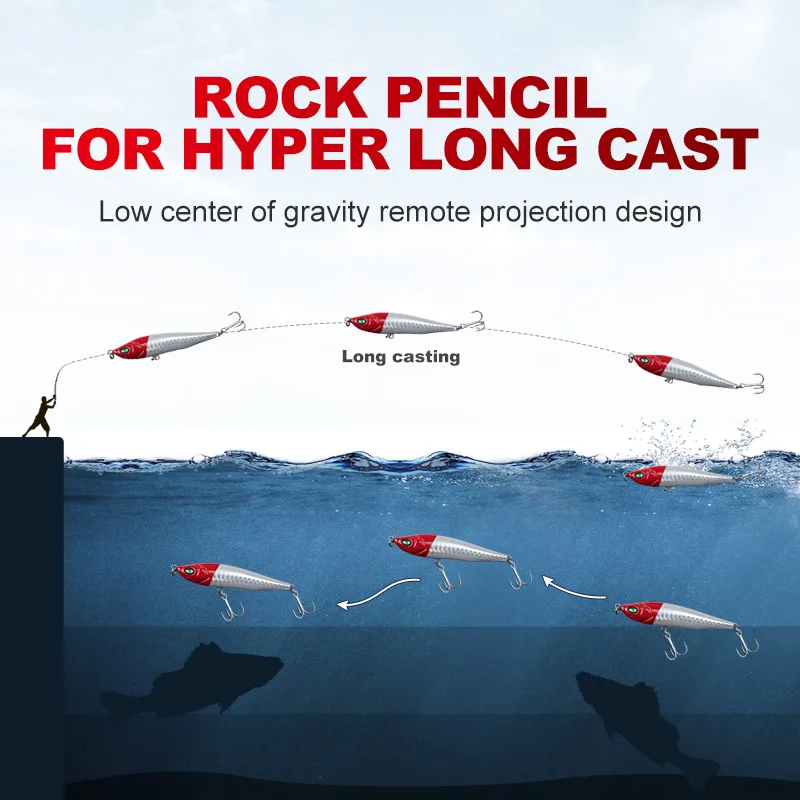 Noeby-cebo duro artificial para pesca de lubina, wobblers, 80mm, 16G, fundición larga, lápiz que se hunde, Swimbait - imagen 5