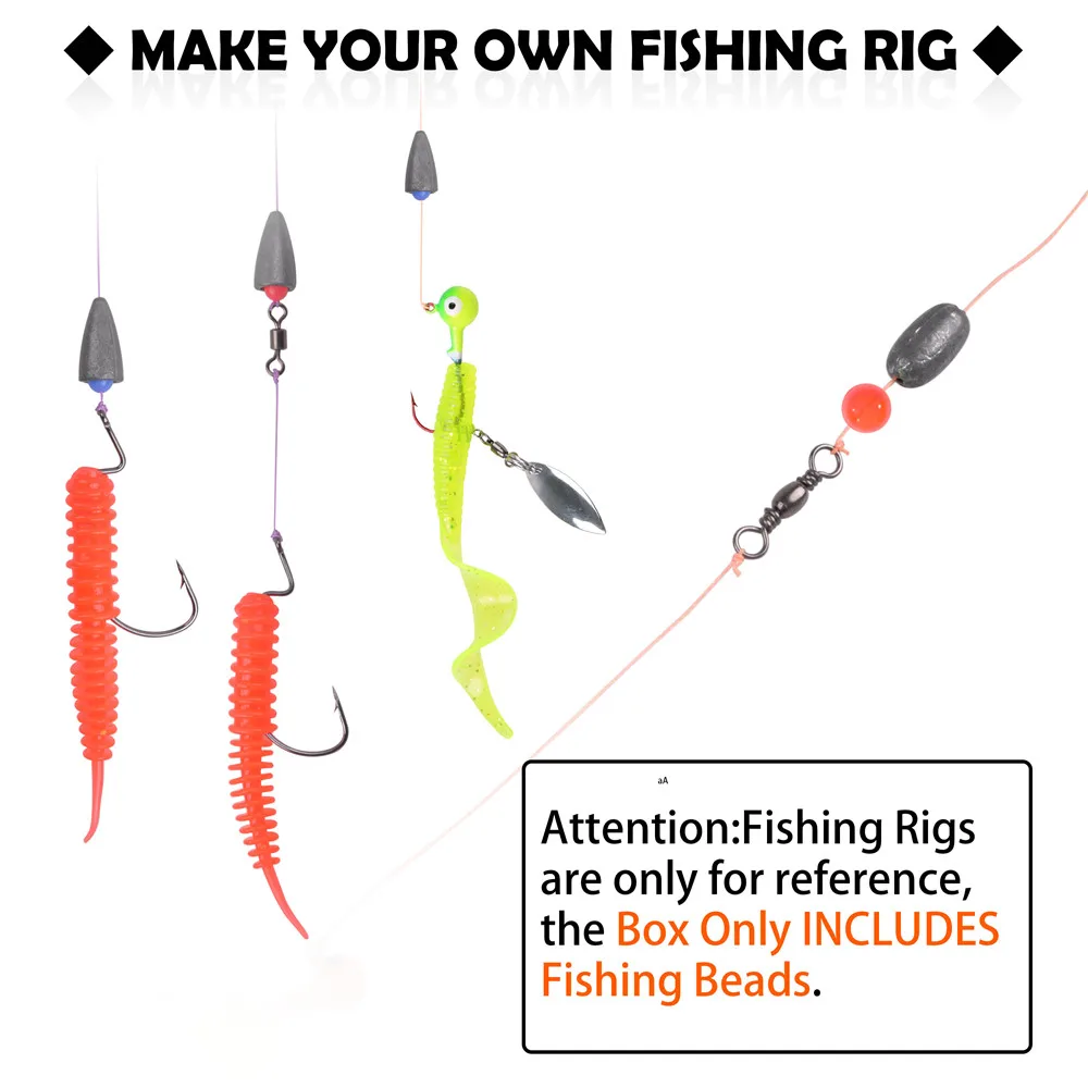 1000 unids/caja cuentas de pesca luminosas accesorios de señuelo Carolina Rigs Taxes Rigs cuentas de pesca brillantes Kit DIY aparejos de pesca de lubina - imagen 5