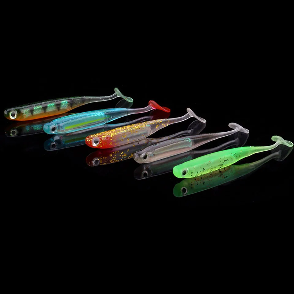 WALK FISH-señuelo biónico de pesca en el mar, cebo suave de cola en T, ojos 3D artificiales, 9cm/5g-7cm/2g, lote de 5 unidades - imagen 2