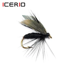ICERIO-cebos de pesca de piezas, 6 piezas, 10 20 piezas, piezas, 12 #, ala gris Drake, moscas negras secas, larvas, mosca para trucha, Señuelos de Pesca de agua dulce