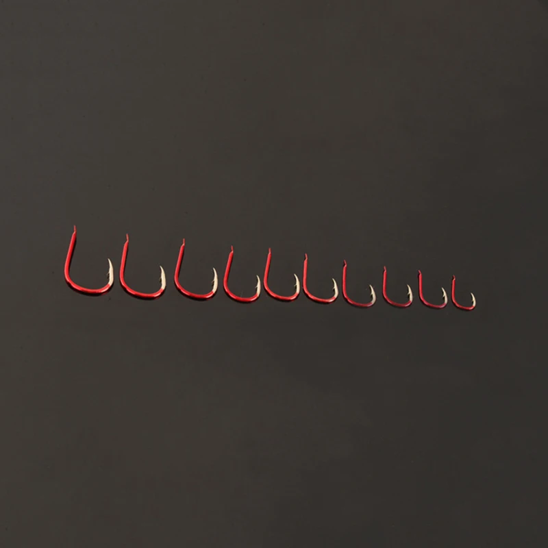 1000 unids/lote anzuelo de pesca rojo de alto carbono 1 # -13 #   Anzuelos de cabeza plana carpa bagre Anzol Peche accesorios de aparejos de Pesca - imagen 5