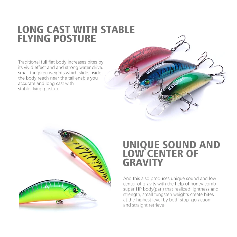 Banshee-señuelo de pesca 2 piezas Crankbaits, Wobblers de manivela para Lucio/curricán, señuelos flotantes para pesca de pececillos negros, Crankbait - imagen 5