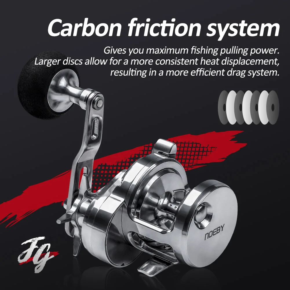 Carrete de pesca de Jigging lento NOEBY 15kg 25kg arrastre máximo 5,2: 1 carrete de pesca de fundición de señuelo de barco de aleación de aluminio para curricán de agua salada - imagen 5