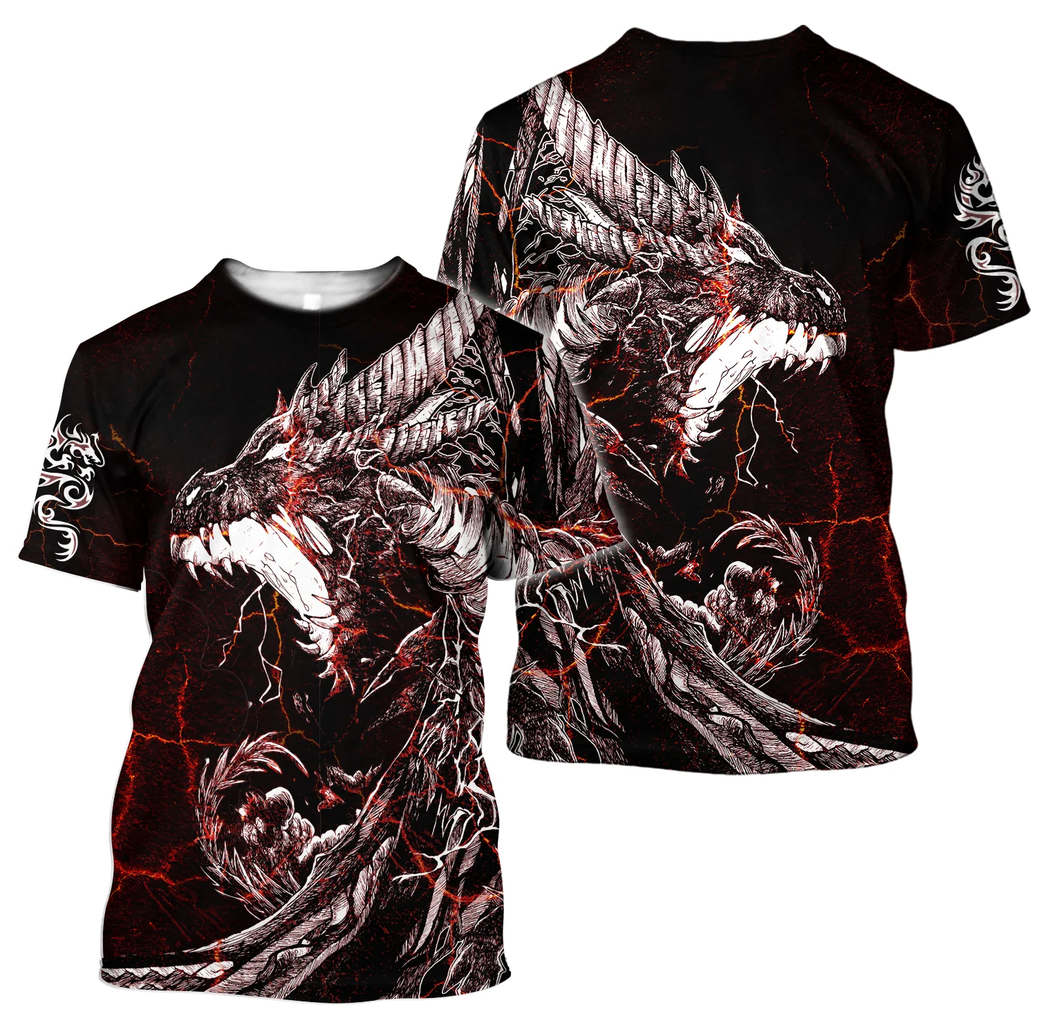 Camiseta Hipster de verano para hombre, camisa de manga corta con estampado 3D de dragón en blanco y negro Harajuku, tops informales Unisex KJ0154, 2021 - imagen 5