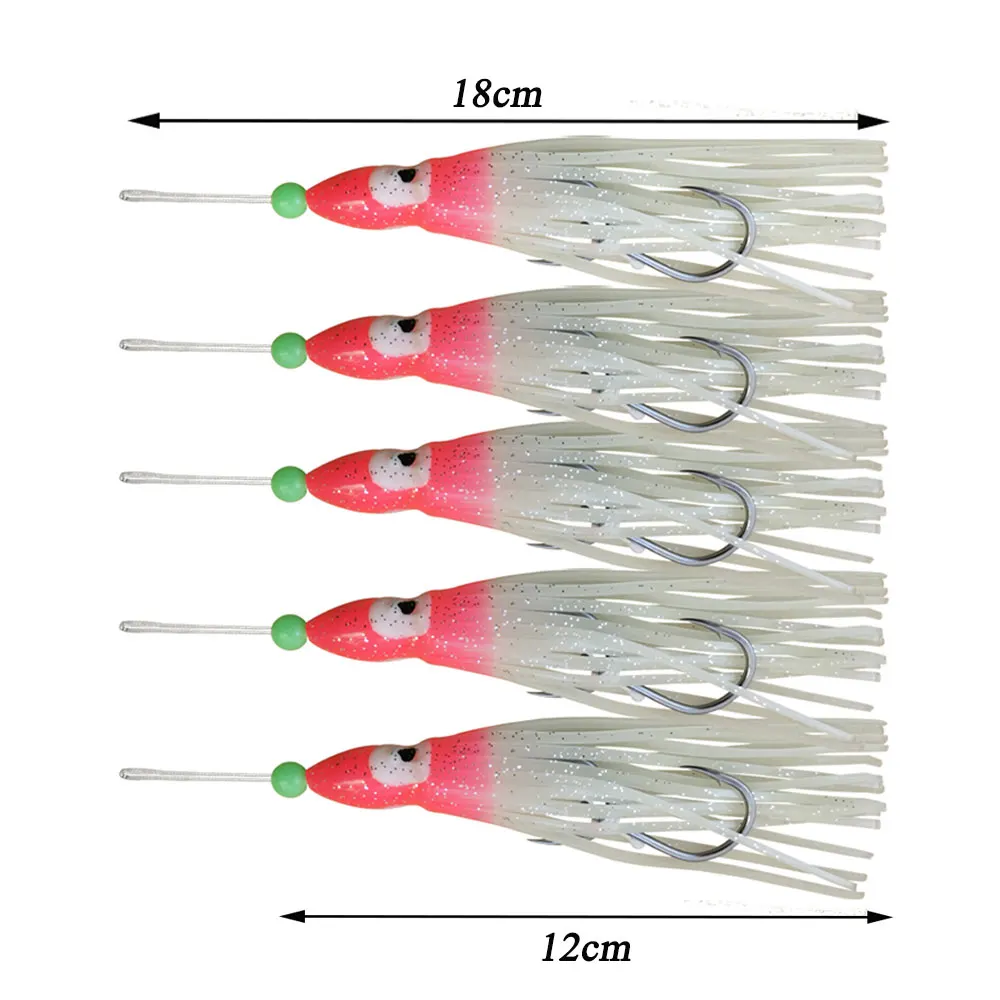 AS 10 Uds. Señuelo suave de pulpo de 12cm, cebo de calamar, anzuelos de calamar luminosos de goma, faldas, Señuelos de Pesca, cebos artificiales de pez vela, colores mezclados - imagen 3