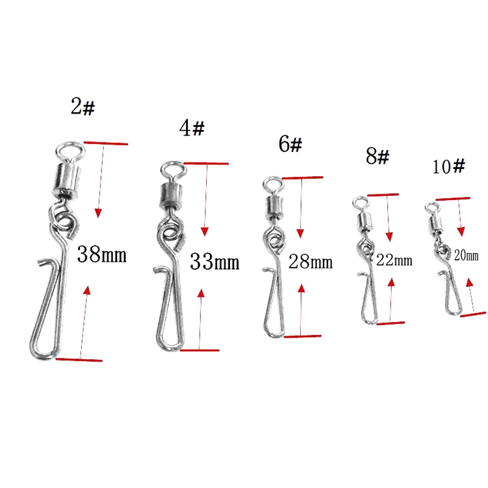Conector de acero inoxidable con rodamiento giratorio 2 #-10 #, anillo sólido de pesca con señuelos, gancho de pesca en el océano, 20 unids/lote - imagen 3