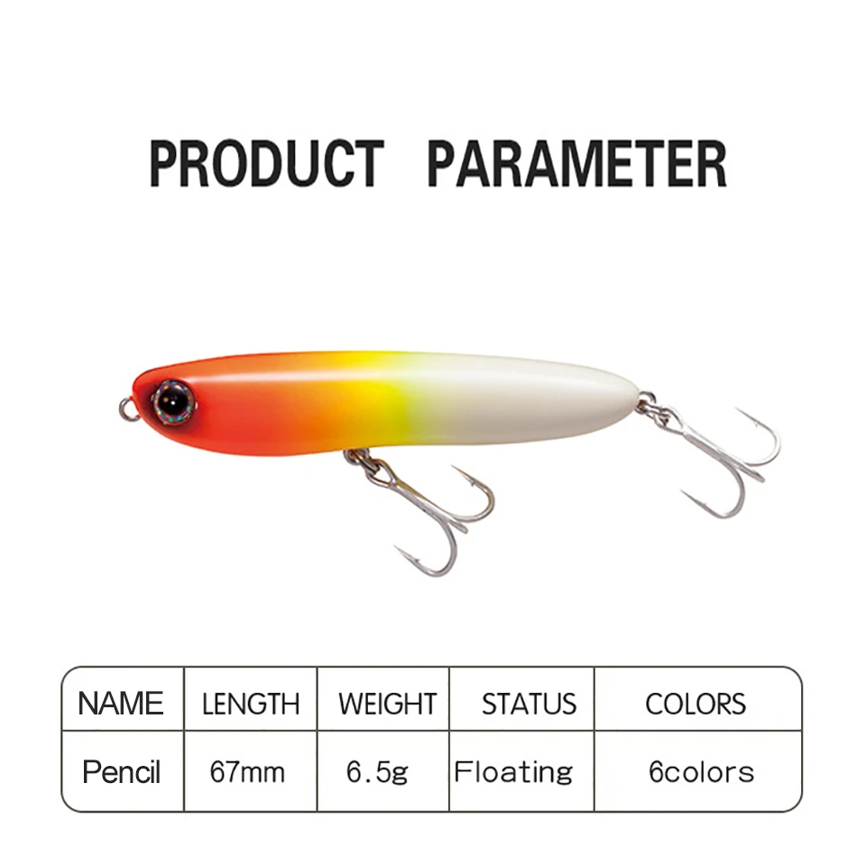 Señuelo de pesca flotante, cebo duro Artificial, Wobbler, calidad de agua salada, profesional, Minnow, 67MM, 6,5G, 1 ud. - imagen 3