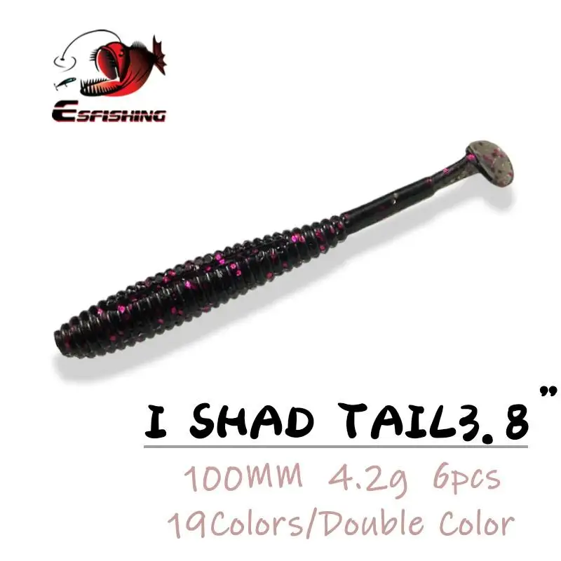 ESFISHING cola pequeña I Shad cola 100mm Pesca cebos blandos de silicona Artificial Señuelos de Pesca Wobbler para Lucio