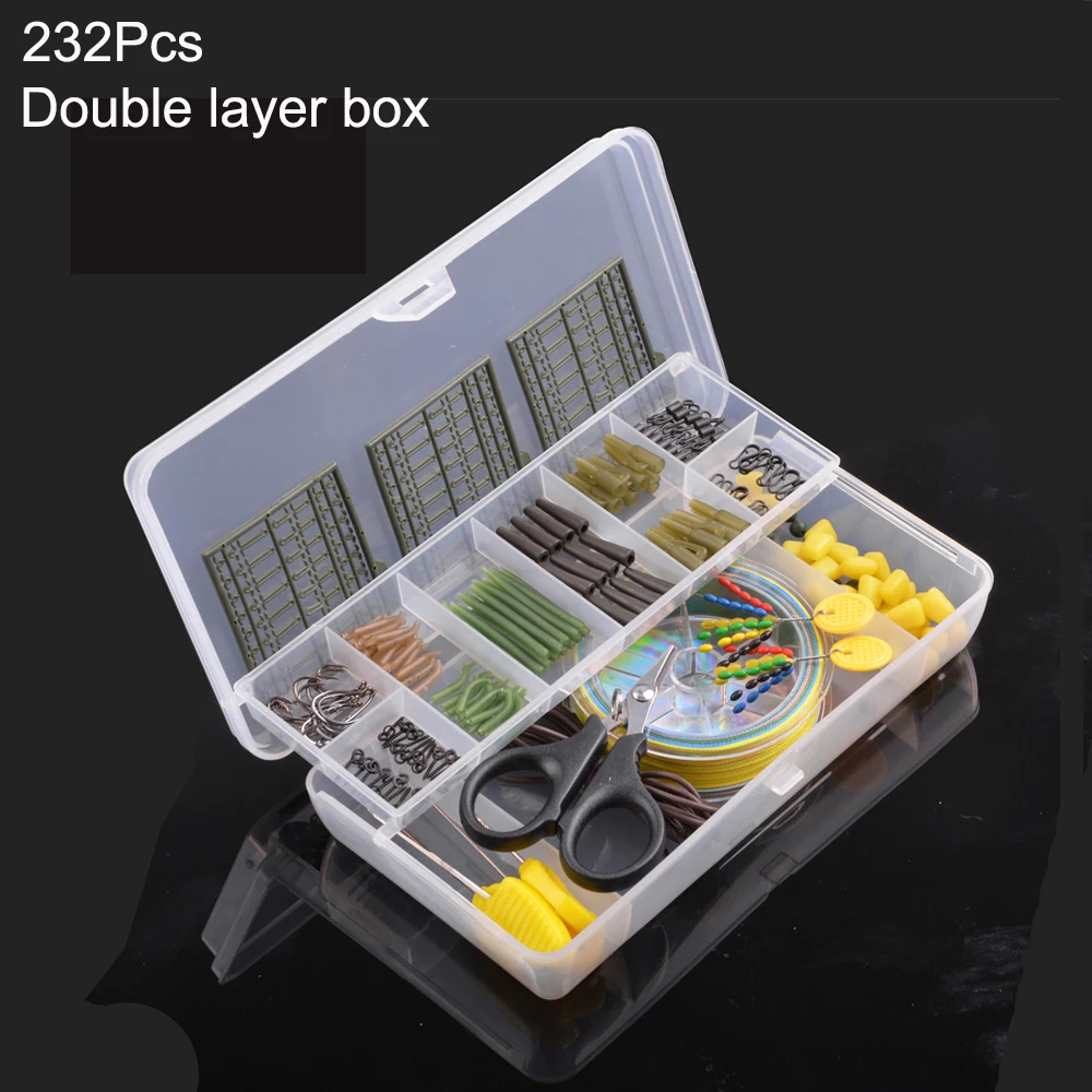 Aparejos de pesca de carpa de 232 piezas, anzuelos de línea trenzada, anzuelos de enlace rápido, accesorios de pesca de carpa con caja de doble capa - imagen 5