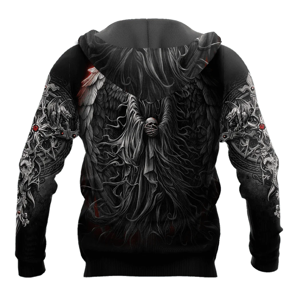 Reaper Skull With Angel Wings 3D completamente estampado Sudadera con capucha y sudadera para hombre otoño Unisex Zip sudaderas con capucha ropa deportiva Casual KJ854 - imagen 2