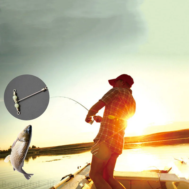 Caliente 5 uds luminoso en forma de T 3 vías línea cruzada giratorio con cuentas de perlas giratorios de pesca anzuelos conector de anzuelos de pesca - imagen 5