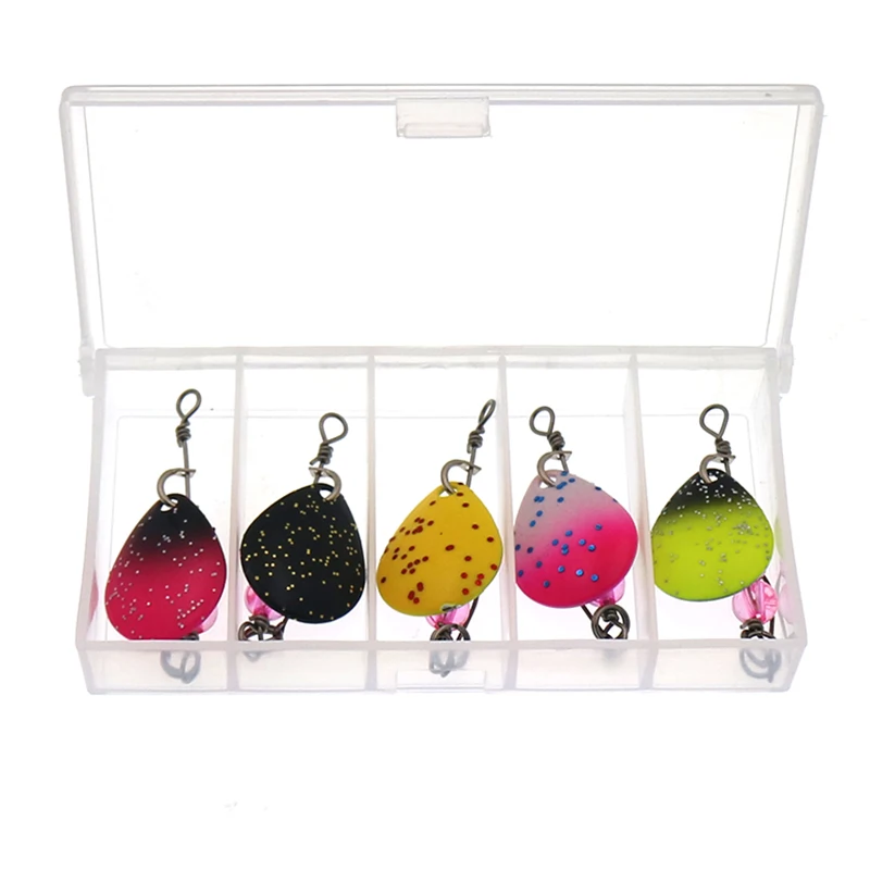 5 unids/caja cuchara de pesca 2,3g cebo giratorio con ganchos individuales plantilla de Metal señuelo de pesca cebos duros cuchara señuelos lubina cebo artificial - imagen 2