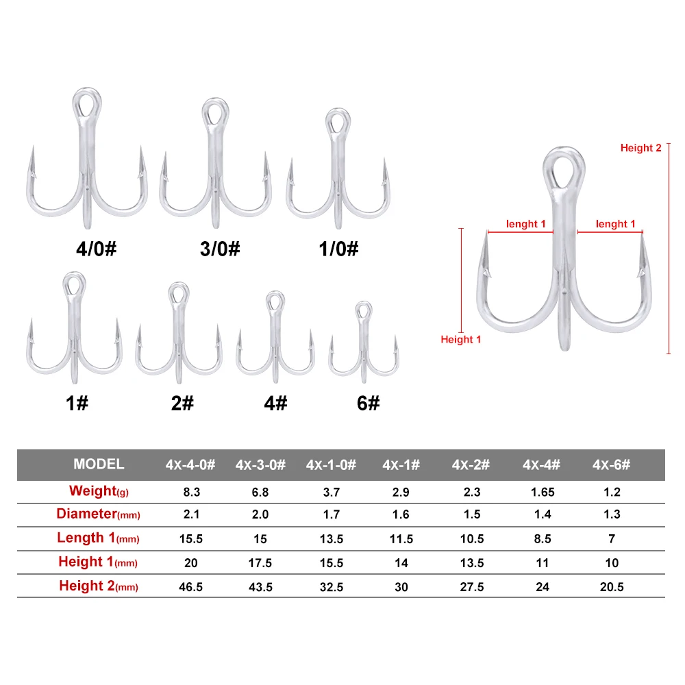 Matte Tin 50 unids/lote anzuelo de pesca de agua salada 4X anzuelo de acero rico en carbono 4/0 # -3/0 # -1/0 # -1 # -2 # -4 #   Anzuelo triple Ganchos de alta resistencia - imagen 2