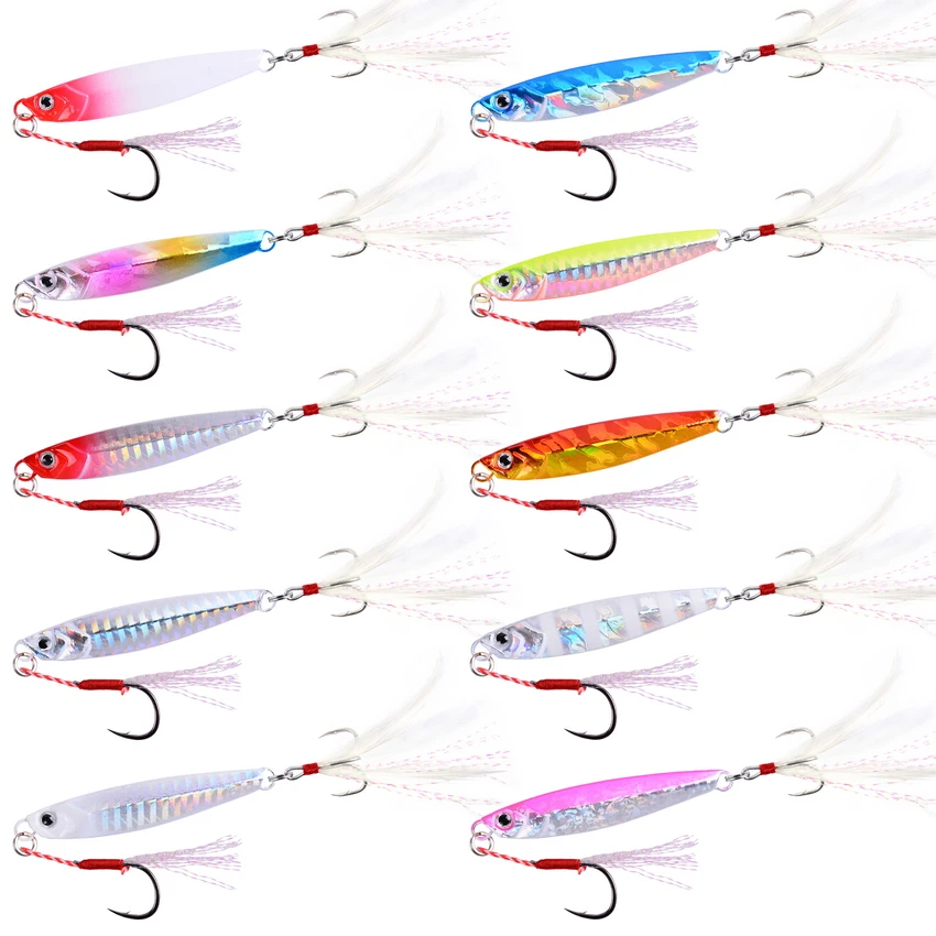 Señuelos de pesca coloridos con diseños intrincados para capturar peces