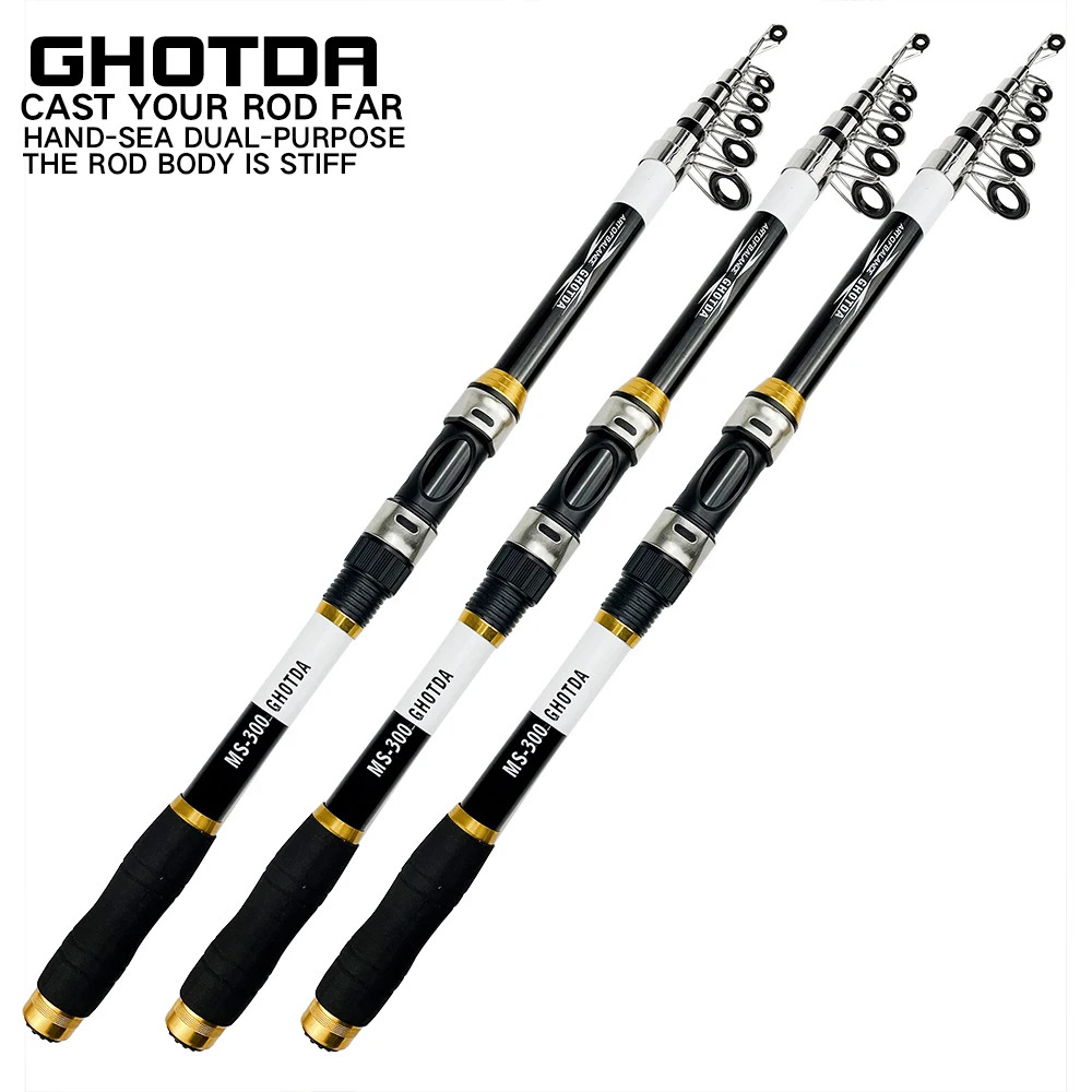 Caña de pescar telescópica portátil para Mar, de carbono, trucha, viaje, ultraligera, giratoria, adecuada para estanques de ocio, 2,1-3,6 M