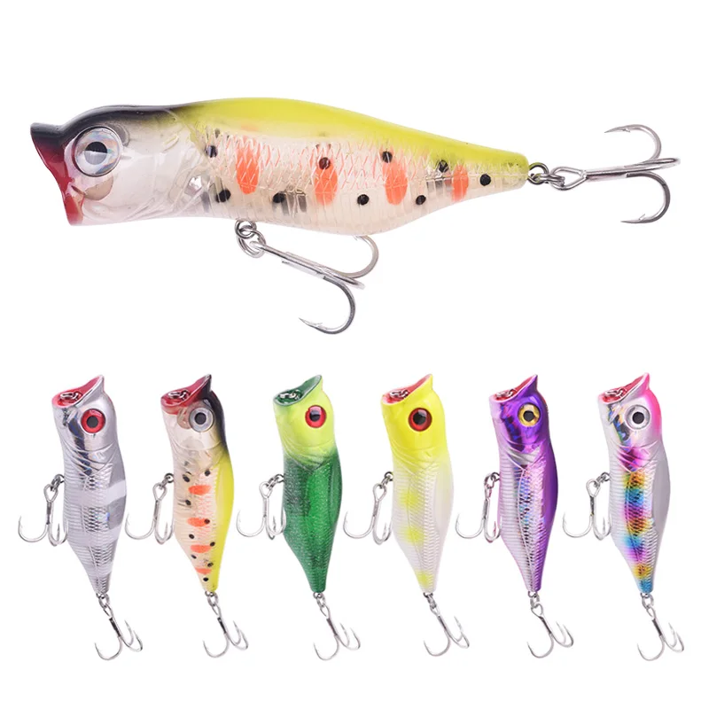 Señuelos de Pesca Popper, 9cm, 17g, cebo duro Artificial, de plástico con anzuelos triples Wobblers, Pesca aparejos de Pesca en el mar, 1 Uds.