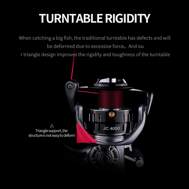 LINNHUE-carrete de pesca giratorio JC1000-6000, 4 + 1BBS, 5,2: 1, arrastre máximo de alta velocidad, 8kg, alta calidad, para lubina - imagen 3