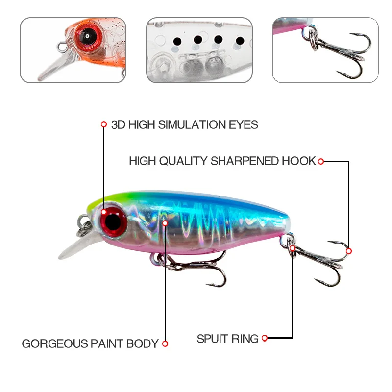 Señuelo de pesca Wobbler, Minnow, 38mm, 2,7g, cebo, ojos 3D, cebo duro de plástico Artificial para lubina, 1 ud. - imagen 2
