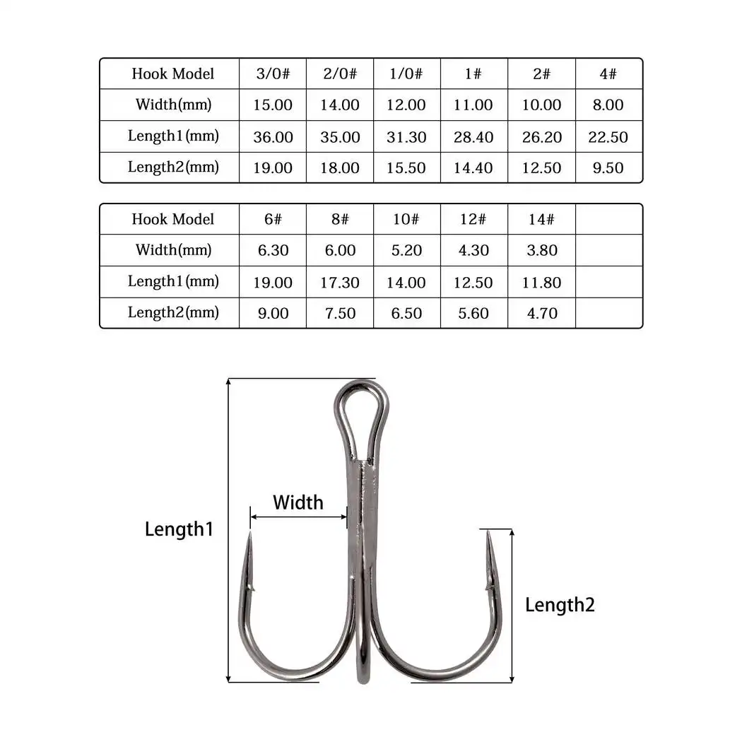 Anzuelo de pesca de acero al carbono, anzuelos triples volteados, aparejos de pesca de curva redonda, agudos para lubina, 14 # - 3/0 #, 10 unids/caja - imagen 2