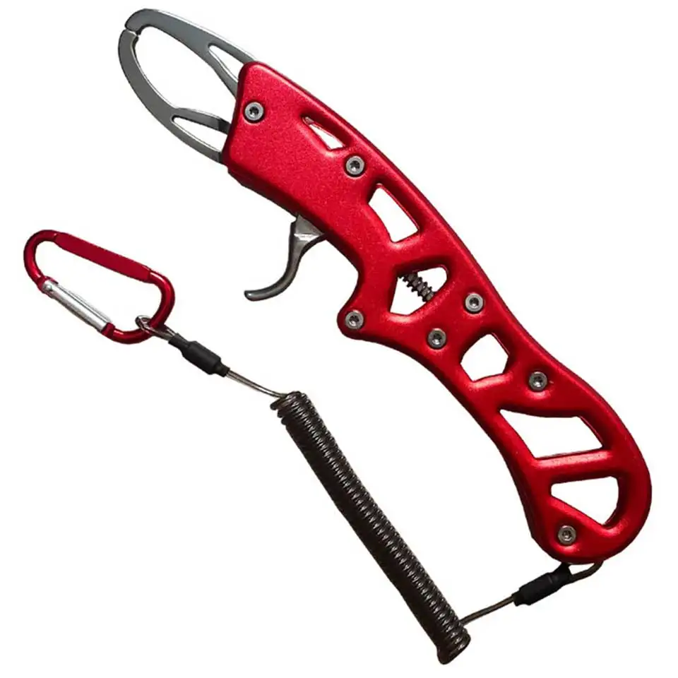 Soporte de labio de pescado ligero, pinza de pesca de 21,5 CM, agarre de pez de Metal rojo/azul con cuerda - imagen 2