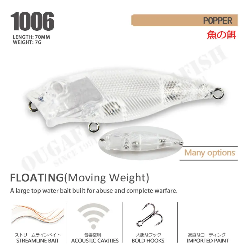 Señuelos de Pesca sin pintar de 70mm y 7g, Wobblers flotantes en blanco, ABS transparente, Isca, equipo de pesca Artificial, 2022 - imagen 2
