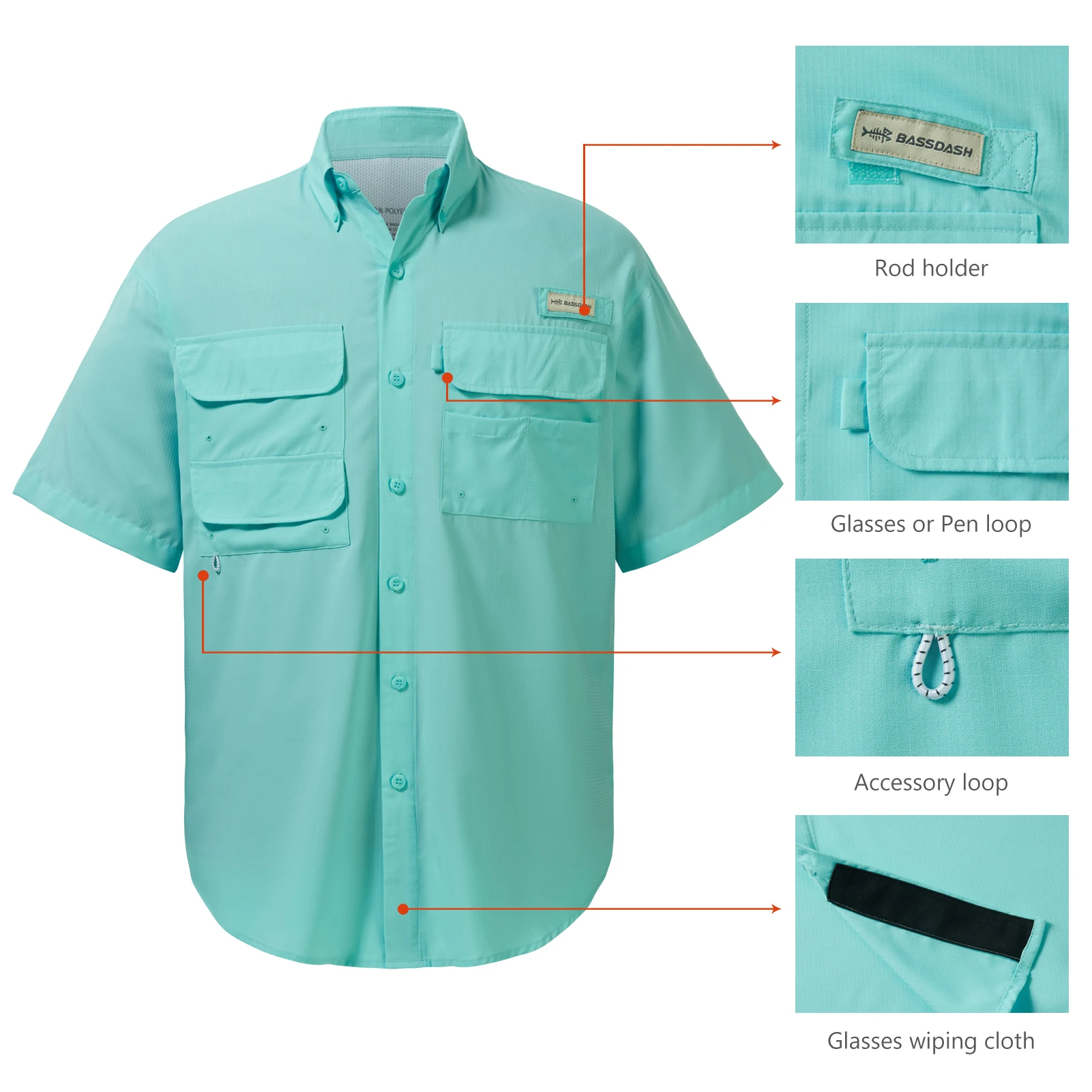 Bassdash UPF 50 Camisa de vestir de pesca para hombre con botones de manga corta tejida al aire libre - imagen 4