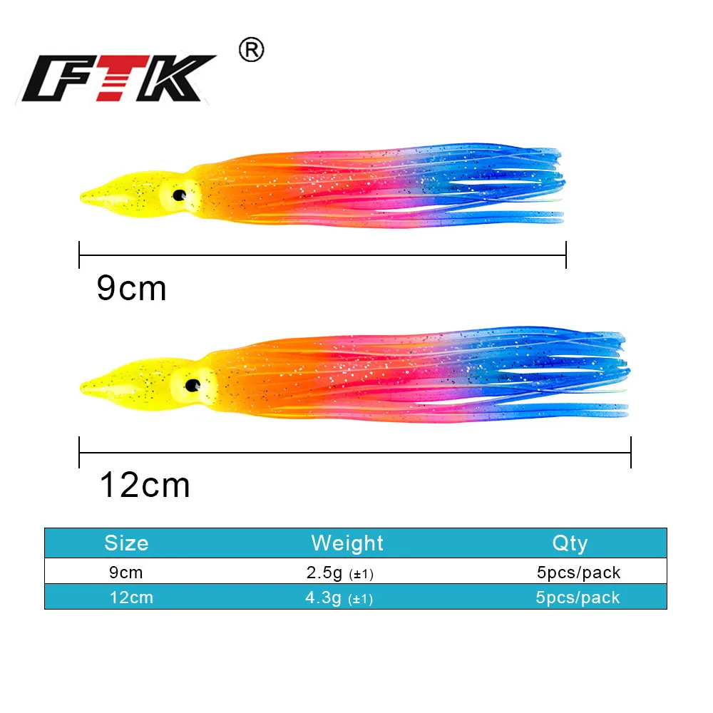 FTK 15 Uds. Plantillas luminosas de calamar y pulpo, señuelo de pesca de 9/12cm, mezcla de colores, pesca en el mar, aparejos de calamar y camarones, cebo Artificial - imagen 2