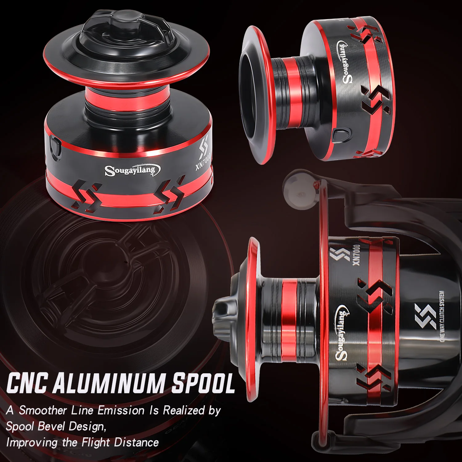 Carrete de Pesca giratorio Sougayilang 12 + 1BB, carrete de aluminio de alta resistencia, arrastre máximo de 16kg, regalo gratis, línea de Pesca de 500m - imagen 4