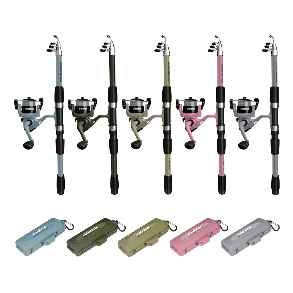 Nuevo Kit de caña de pescar telescópica de 1,65 m y carrete giratorio con anzuelos de cebos, juego de caña de viaje, juego de aparejos de anzuelo de cebo para deportes al aire libre - imagen 2