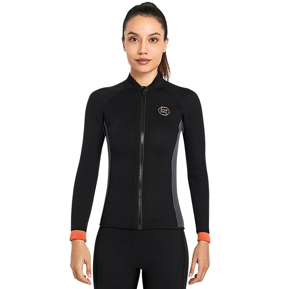 Traje de neopreno de manga larga para mujer, Top cálido con cremallera frontal, camisas para surf, natación, esnórquel, kayak, 3mm - imagen 5
