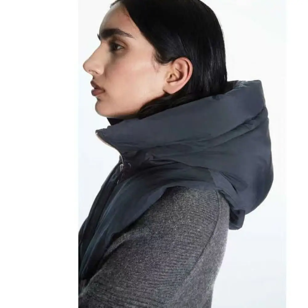 Sombreros con capucha ultraligeros para mujer, abrigo con cubierta para el cuello extraíble con cordón, camiseta sin mangas corta con cremallera, collares altos falsos - imagen 3