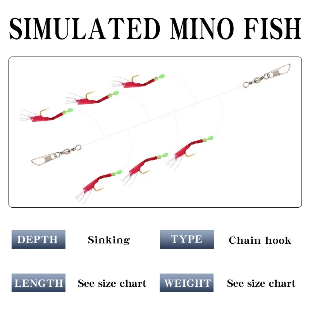 6 unids/set anzuelos dorados, aparejos Sabiki, anzuelos atados, anzuelos de cuerda de Pesca de acero al carbono, cebo de mar luminoso, señuelo Sabiki, aparejos de Pesca - imagen 5
