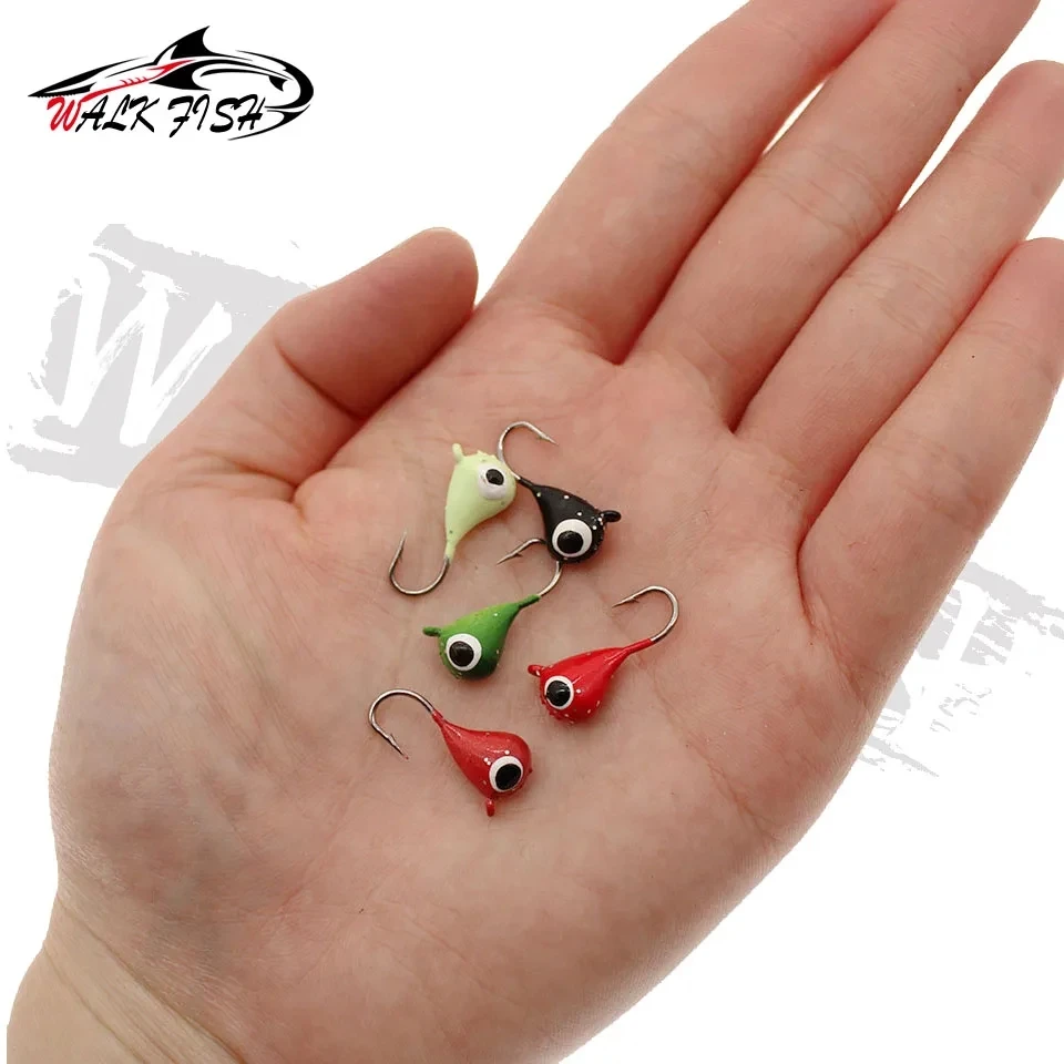 WALK FISH-señuelo de pesca en hielo de 5 piezas, 20mm/2,3g, Mini gancho de cabeza de plomo de Metal, cebo Jigging, anzuelos de púas, equipo de pesca - imagen 2