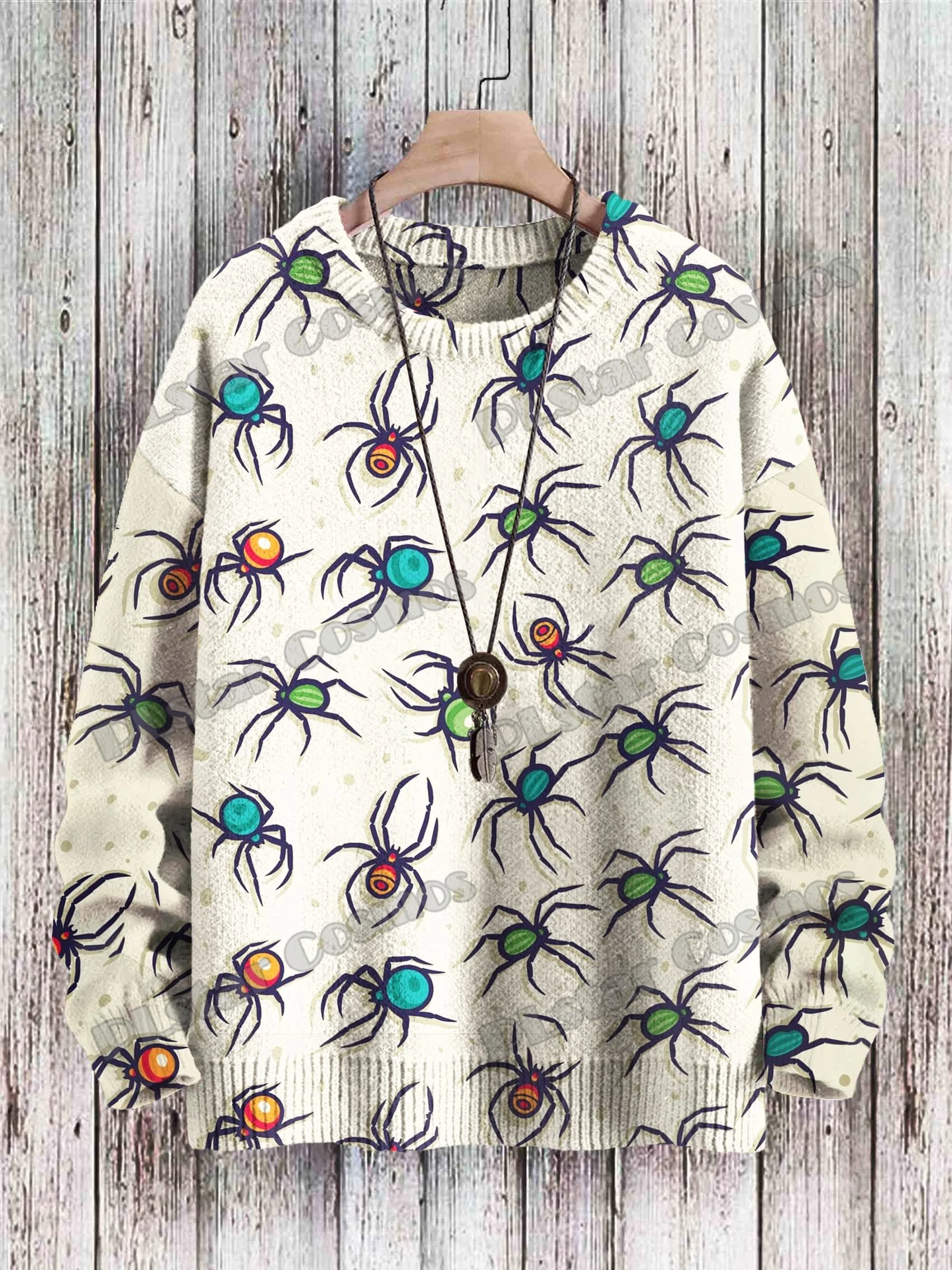 Jersey de punto unisex – Estampado Luna y sol, cuello redondo retro - imagen 3