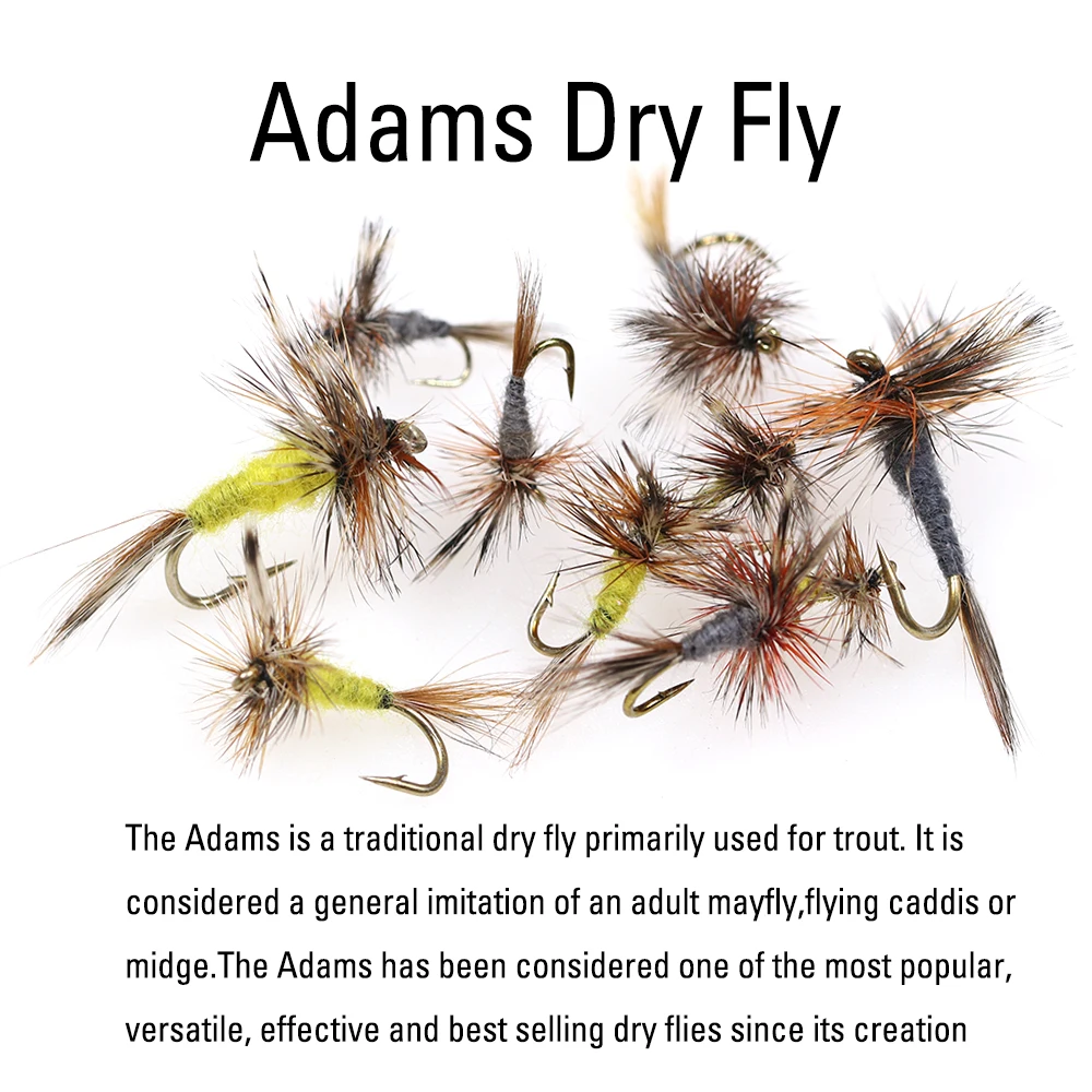 ICERIO 6 piezas # 10 - # 18 amarillo/gris Adams moscas secas Caddis Midge adulto Mayfly trucha pesca señuelo cebo - imagen 3