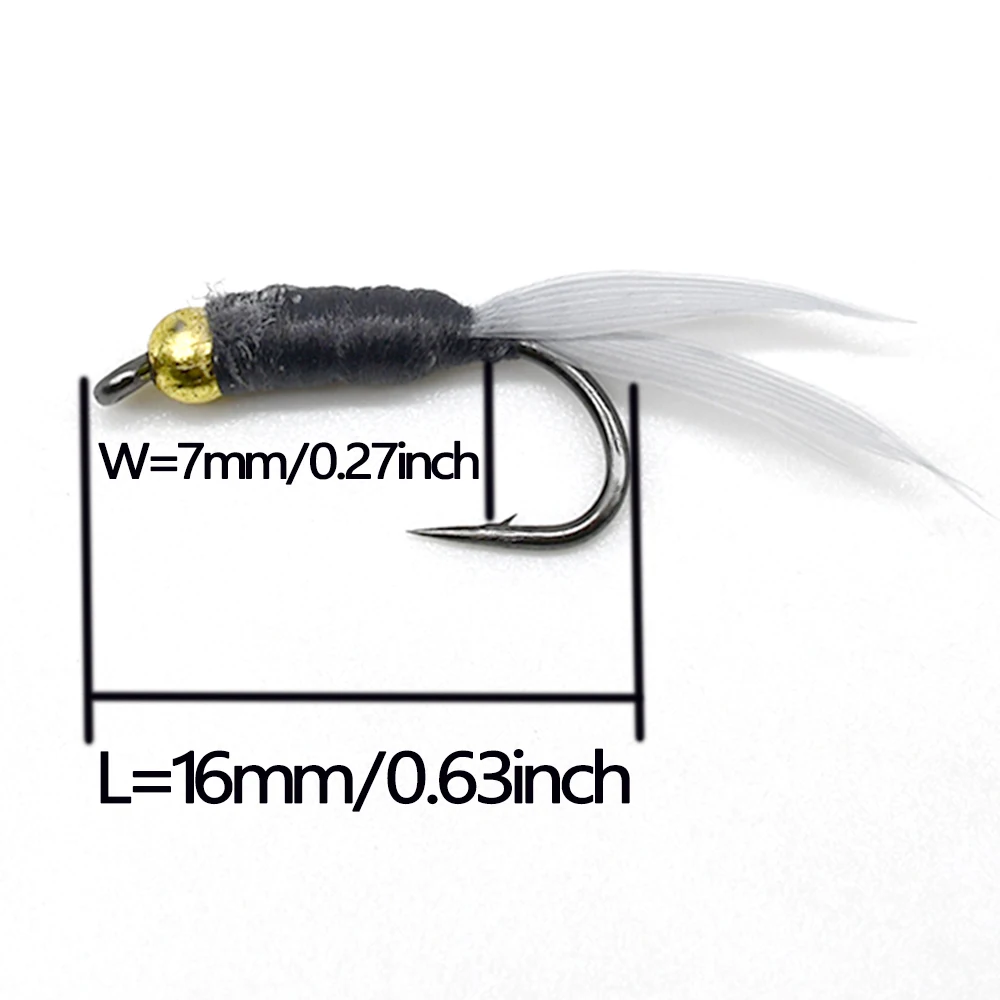 MNFT 10 unidades/paquete 9 #   Beadhead cuerpo negro ninfa mosca trucha cebos de pesca con mosca señuelos - imagen 5