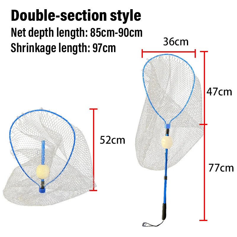 Red de aterrizaje de pesca con mango de poste telescópico, bola flotante integrada, marco de aleación de aluminio, red de pesca extensible plegable para lubina - imagen 2