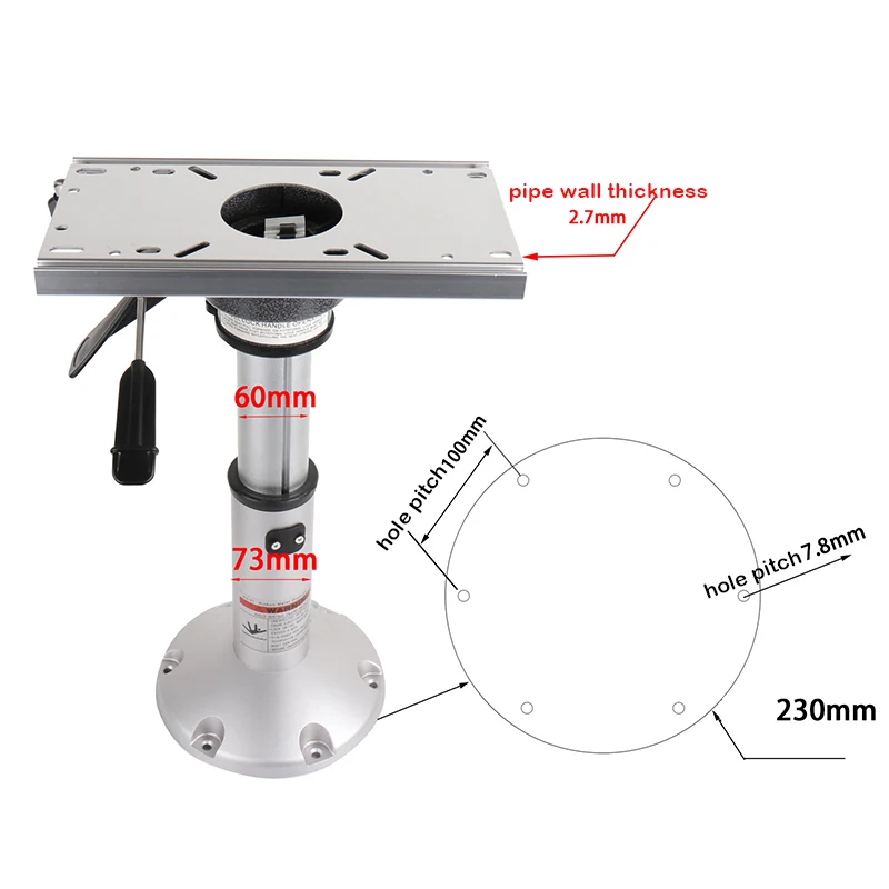 Elevador de gas para asiento de bote con montaje deslizante, pedestal de asiento elevador neumático de aluminio con altura ajustable y elevación asistida por aire - imagen 5