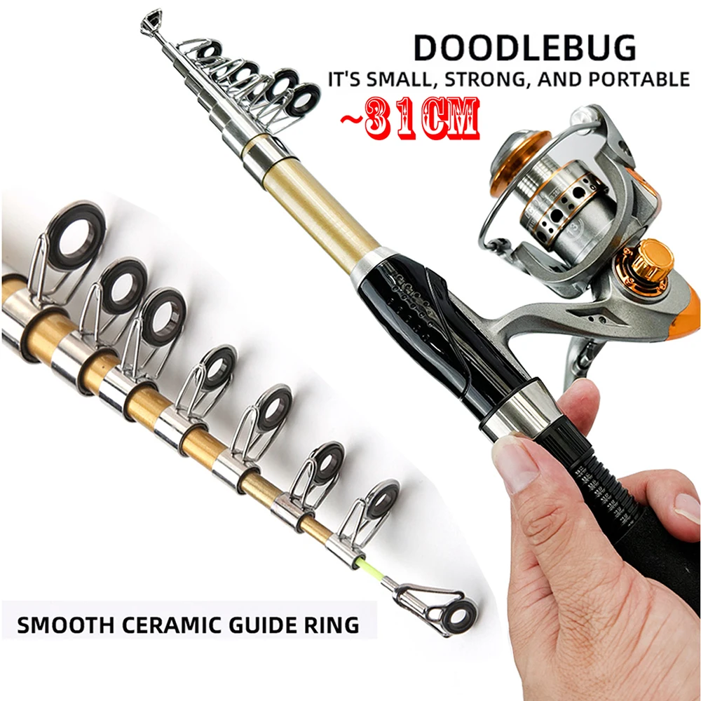 GHOTDA-Combo de caña de carrete de pesca, 1,5 M-2,1 M, cañas telescópicas con carretes giratorios, Mini barco de mar, juego de pesca en roca para trucha y camarón - imagen 3