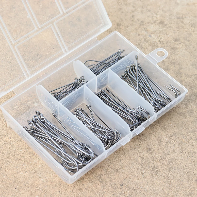 120 unids/caja anzuelos de pesca de acero rico en carbono, anzuelos de caña larga recta y delgada, anzuelos de púas para pesca en agua dulce y salada - imagen 4