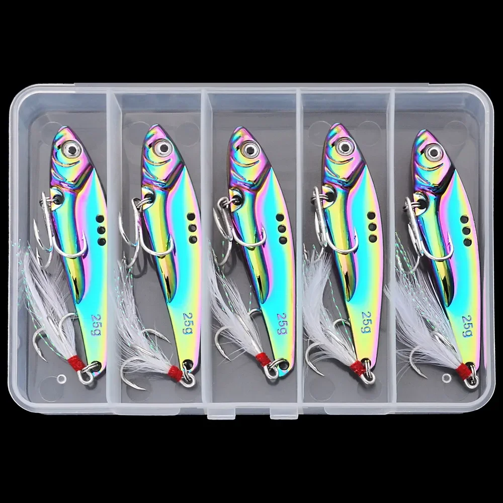 Señuelos de pesca coloridos con tonos vibrantes y múltiples ganchos para una pesca efectiva