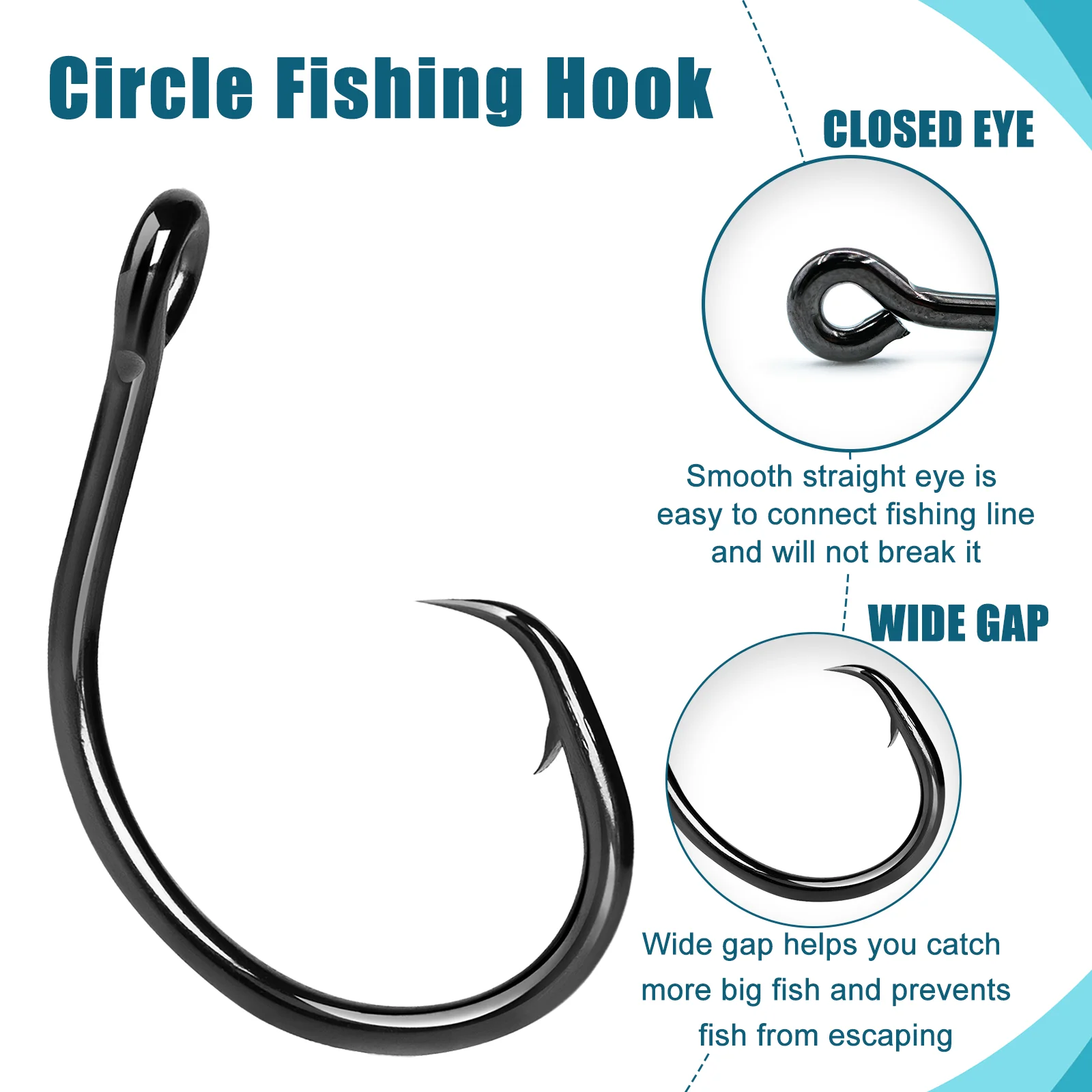 9KM 4X anzuelos de pesca fuertes, anzuelo circular de acero rico en carbono, ojo cerrado sin compensación, espacio ancho para bagre, lubina, salmón, agua dulce y salada - imagen 5