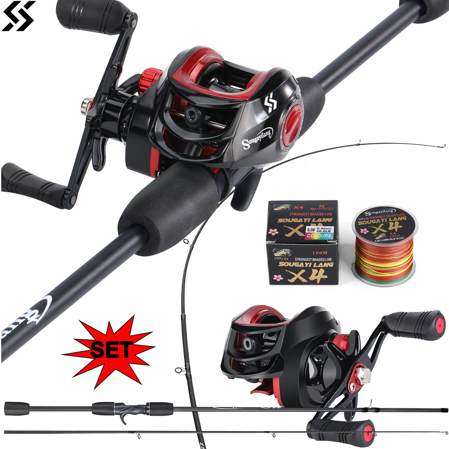 Caña y Carrete Sougayilang Carbono – Combo Spinning 7.2:1 Línea 4 trenzas