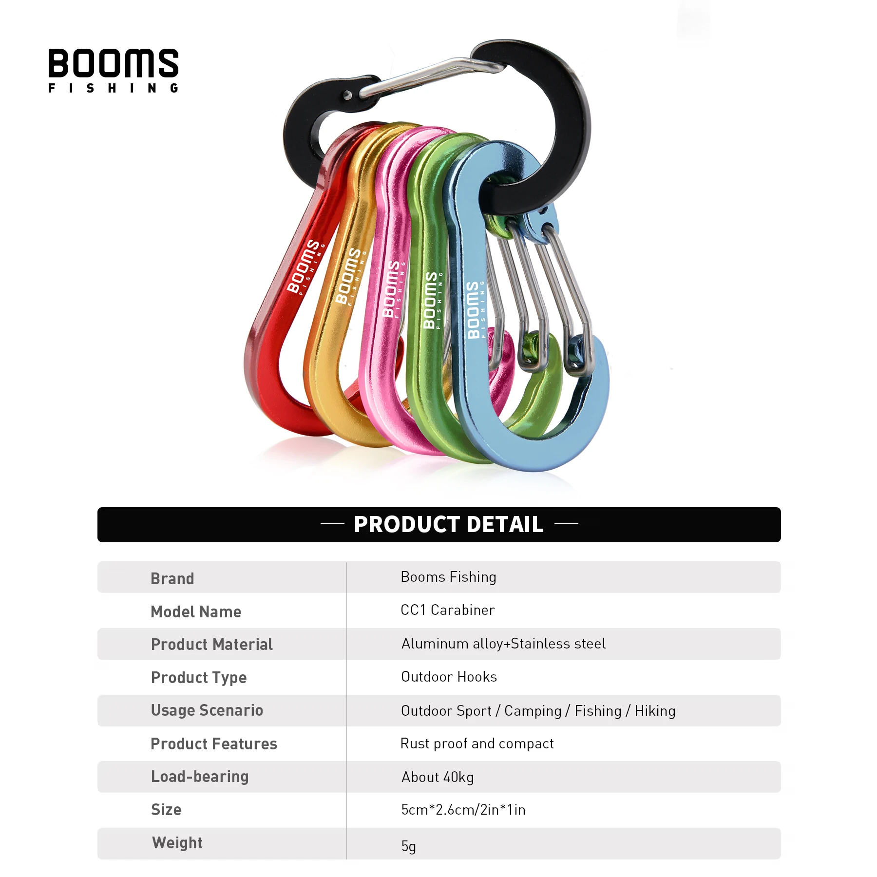 Booms Fishing CC1 6 uds mosquetón de aleación de aluminio llavero para acampar al aire libre escalada Clip de bloqueo hebilla gancho accesorios de pesca - imagen 3