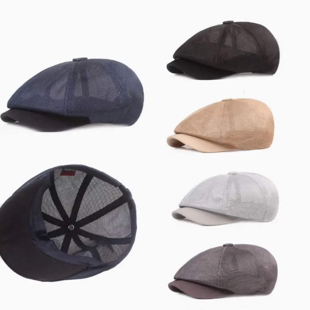 Gorras de malla para Newsboy, Boina Retro informal transpirable para exteriores, sombrero octogonal, gorras planas sólidas de moda de verano - imagen 3