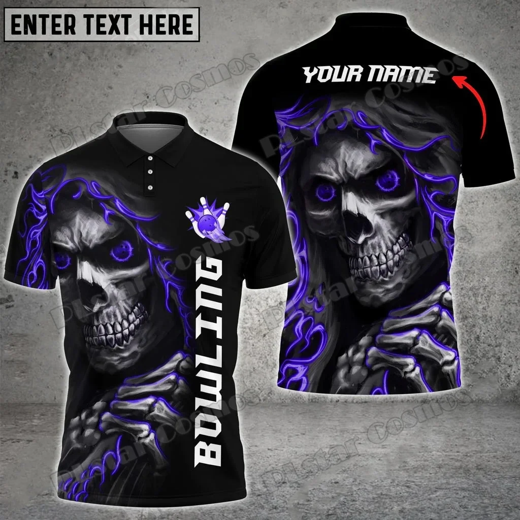 Reaper Bowling Multicolor cráneo nombre personalizado 3D impreso hombres Polo camisas verano Casual Unisex Premium Polo camisa PLP57 - imagen 3