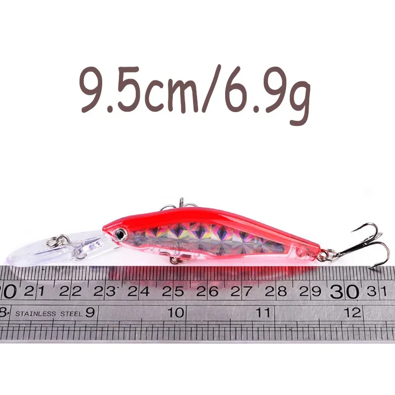 Señuelo de Pesca flotante con láser, Wobblers de 9,5 cm, 6,9g, cebo Artificial duro con láser, ojos 3D, Crankbait de Pesca, WD-063, 1 ud. - imagen 4